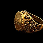 9K Yellow Gold 1853 Tallar Signet Coin Ring T&S Makers Mark