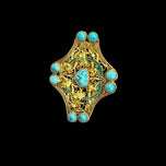 Sterling Silver Vermeil Art Nouveau Filigree, Enamel & Turquoise Brooch