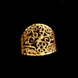 10K Yellow Gold Diamond Cut Filigree Open Work Lace Etched Band Ring Size 7 1/2