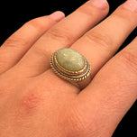 Sterling SIlver, Jade & 14K Gold Ring Size 9 1/4