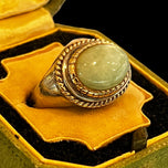 Sterling SIlver, Jade & 14K Gold Ring Size 9 1/4