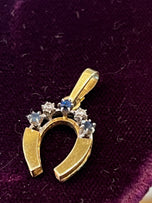 Vintage 9K Gold Sapphire & Diamond Horseshoe Charm