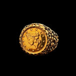 9K Yellow Gold 1853 Tallar Signet Coin Ring T&S Makers Mark