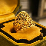 10K Yellow Gold Diamond Cut Filigree Open Work Lace Etched Band Ring Size 7 1/2