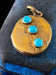 Antique Engraved / Etched Brass Locket With Persian Turquoise Coloured Glass Locket