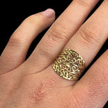 10K Yellow Gold Diamond Cut Filigree Open Work Lace Etched Band Ring Size 7 1/2