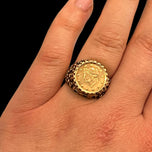 9K Yellow Gold 1853 Tallar Signet Coin Ring T&S Makers Mark