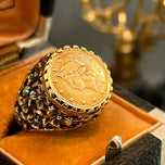 9K Yellow Gold 1853 Tallar Signet Coin Ring T&S Makers Mark