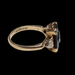10K White and Yellow Gold, Onyx, and Diamond Signet Style Ring Size 6