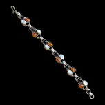 Vintage Sterling Silver Bracelet: Amber, Onyx, Mother of Pearl