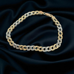 10K White and Yellow Gold Diamond Etched Chain Link Bracelet