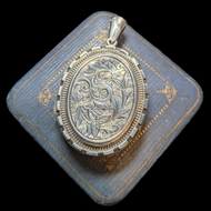 Victorian Ornate Sterling Silver Flower Etched Locket Pendant Double Sided