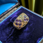 14K Yellow Gold Amethyst & Peridot Floral Flower Motif Ring