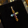 14K Yellow Gold Multi Gemstone Cross Pendant