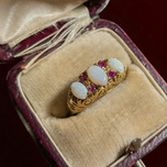 9CT Gold Antique Scrollwork Opal and Ruby Ring 9K