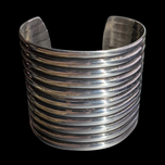 Sterling Silver Large Wide Coil Ribbed Cuff Taxco Mexico Bracelet