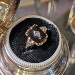 10K White and Yellow Gold, Onyx, and Diamond Signet Style Ring Size 6