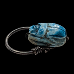 Sterling Silver & Faience Scarab Beetle Swivel Ring Egyptian Revival Size 8