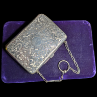 Birks Etched Sterling Silver Hand Clutch / Dance Card / Purse Chain & Inner Pockets