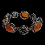 Vintage Sterling Silver Carnelian Floral Panel Bracelet