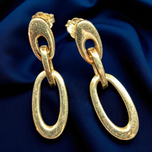 14K Yellow Gold Oval Chain Link Drop Pierced Earrings