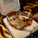 Antique Victorian 19th Century Genuine Tortoise Shell Piqué Technique High Karat Gold Bracelet