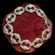 Sterling Silver Ribbed Hollow Link Oversized Bracelet