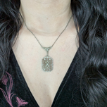 Antique Edwardian / Art Deco Silver Lavaliere Necklace With Paste Stone