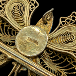 Large Silver Vermeil Chinese Export Enamel Filigree Butterfly Brooch / Pendant