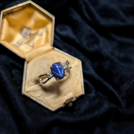 10K White Gold Synthetic Star Sapphire & Diamond Ring Size 5.5