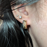 Tri-Coloured 10K Gold Diamond Etching Pattern Huggie Hoop Earrings