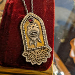 Sterling Silver Arrok Whimsical Eye Pendant - Garnet Cabochon