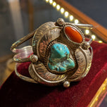 Sterling Silver, Turquoise & Coral Cuff Bracelet By Navajo Artist James McCabe