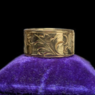 14K Yellow Gold Etched Floral Wide Band Size 7