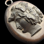 Antique 19th Century Gutta Percha Mourning Cameo Locket Pendant Left Facing Portrait