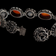 Vintage Sterling Silver Carnelian Floral Panel Bracelet