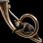 Antique 15K & Platinum Hunting Theme Articulated Fox Horn Brooch England