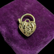 9K Yellow Gold Open Work Filigree Heart Lock / Padlock Pendant / Connector Charm