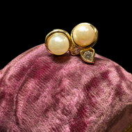 10K Yellow Gold Pearl and Diamond Heart Stud Earrings