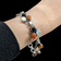 Vintage Sterling Silver Bracelet: Amber, Onyx, Mother of Pearl