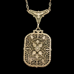 Antique Edwardian / Art Deco Silver Lavaliere Necklace With Paste Stone