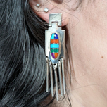 Sterling Silver Geometric H. Lewis Earrings Navajo Inlay Turquoise / Gemstones