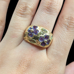 14K Yellow Gold Amethyst & Peridot Floral Flower Motif Ring