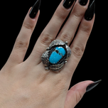 Sterling Silver and Turquoise Navajo Shadowbox Setting Ring Size 6.5