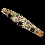 Sterling Silver, 9K Gold & Black Onyx Panel Bracelet
