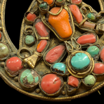 Antique 19th Century Brass Tibetan Goddess Buddha Brooch With Coral & Turquoise