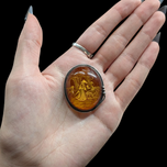 Sterling Silver Intaglio Courting Scene in Amber Brooch