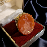 Antique Extra Large Gold Filled Carnelian Crest Seal Fob Coat of Arms Intaglio