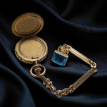 Gold Filled Blue Glass Locket Pocket Watch Fob