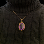 Antique 14K Yellow Gold Natural Faceted Amethyst Filigree Open Work Pendant